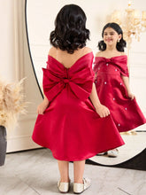 Young Girl's Elegant Bowknot Decor Knit Mid-Length Dress